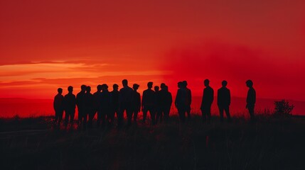 Fototapeta na wymiar silhouette of people in sunset