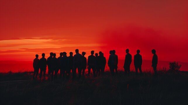 silhouette of people in sunset