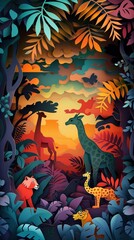 Obraz na płótnie Canvas Papercut layered animal silhouette art
