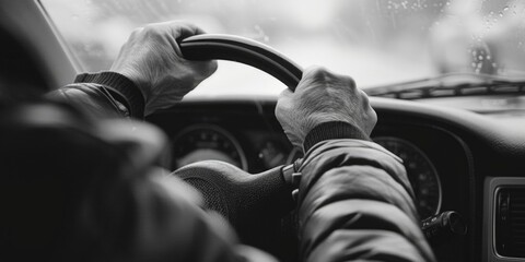 A man driving a car in the rain, suitable for transportation concepts - obrazy, fototapety, plakaty