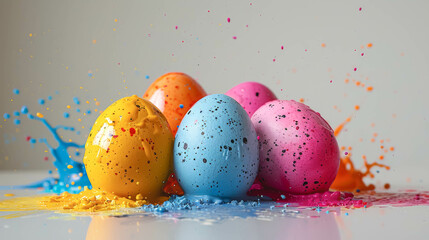 Colorful Easter egg splash design. Easter card design with egg in paint splash.