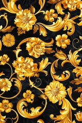 Elegant gold floral design on a black backdrop, perfect for luxury branding projects