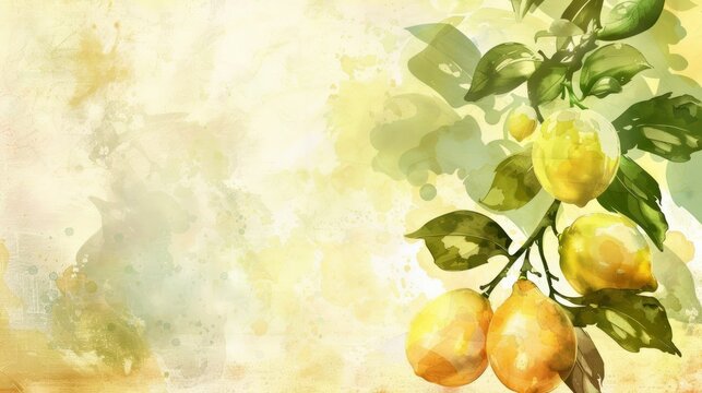 Grungy Lemon Stem Watercolor Background Generative AI