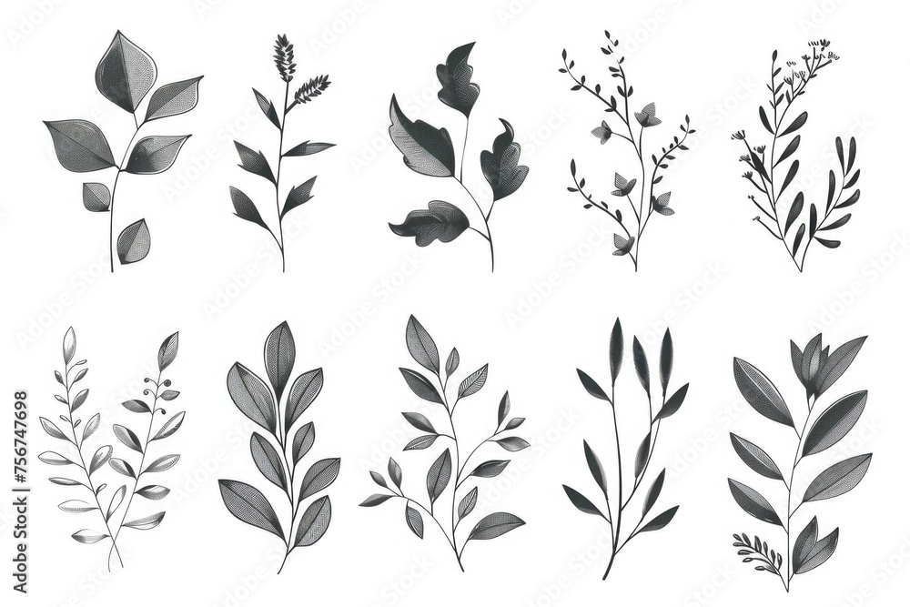 Poster Collection of different types of leaves, suitable for various design projects