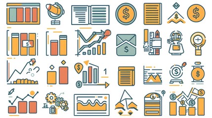 Set of Line Icons of Business and Finance - obrazy, fototapety, plakaty