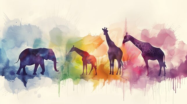 abstract watercolor background with animals