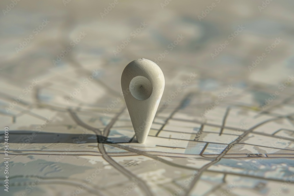 Poster a map with a small white marker, useful for navigation purposes