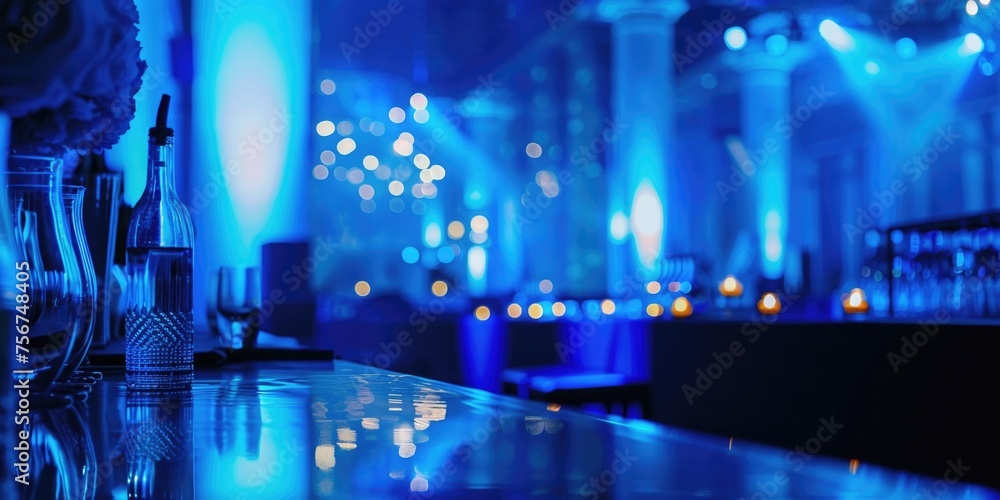 Poster a bar setup with various bottles of alcohol. perfect for restaurant or bar promotions