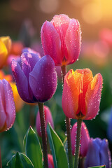 Fototapeta premium Tulips in the garden. AI generated art illustration.