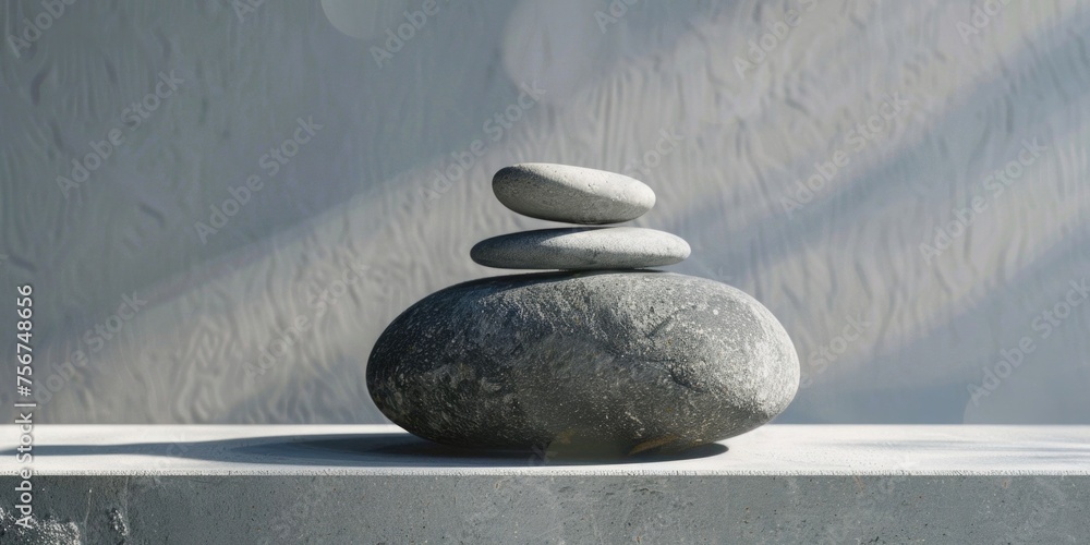 Poster A stack of rocks on a cement slab, suitable for construction themes
