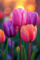 Tulips in the garden. AI generated art illustration.