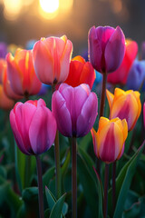 Tulips in the garden. AI generated art illustration.