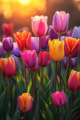 Tulips in the garden. AI generated art illustration.