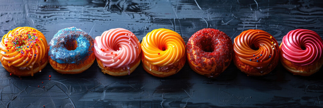 A cronut is a combination of a croissant and a doughnut, where the croissant dough is baked like a donut and is usually topped with a sweet glaze. Banner.