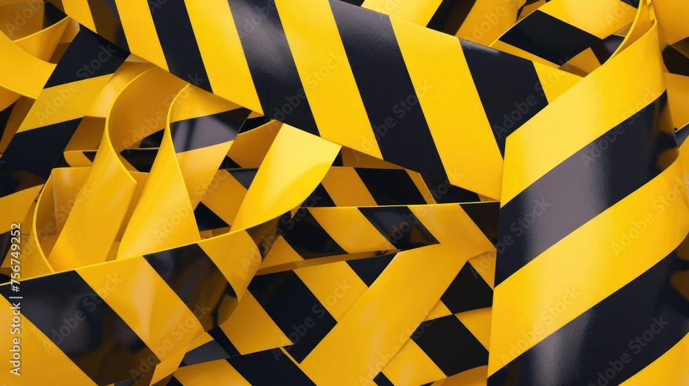Poster a stack of yellow and black hazard tape, suitable for safety and construction concepts
