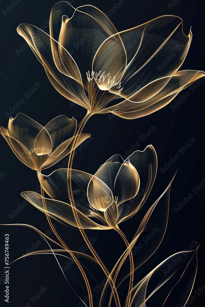 Poster A close up of a bunch of flowers on a black background. Suitable for various design projects