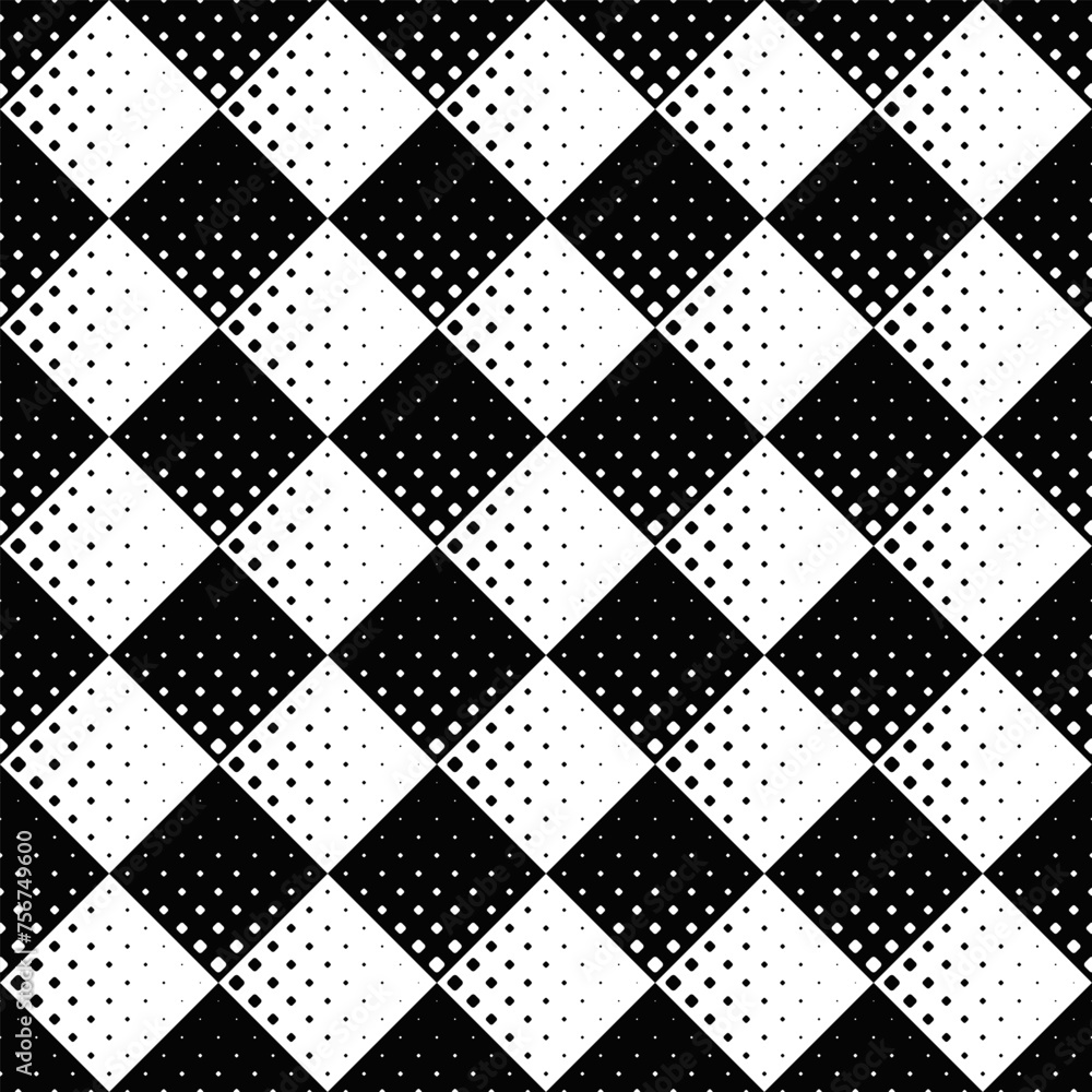 Poster seamless diagonal square pattern background - black and white abstract vector graphic design from ro