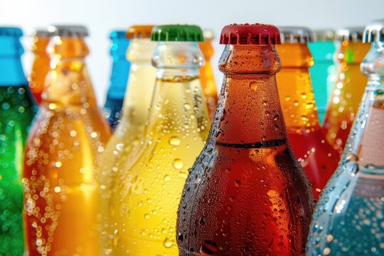 Close up of a group of soda bottles, perfect for advertising or product promotion