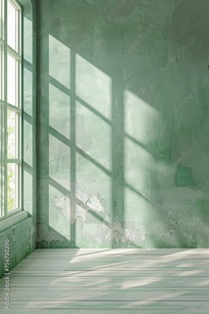 Poster Simple image of an empty room with a window and wooden floor. Suitable for various design projects