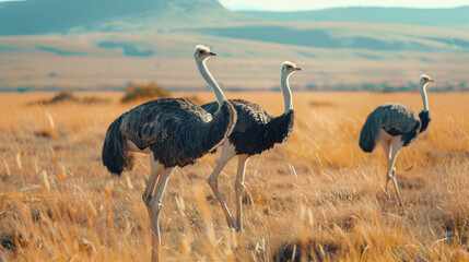 Naklejka premium ostriches in the safari field