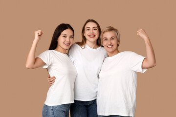 Portrait of beautiful women on beige background. Women history month