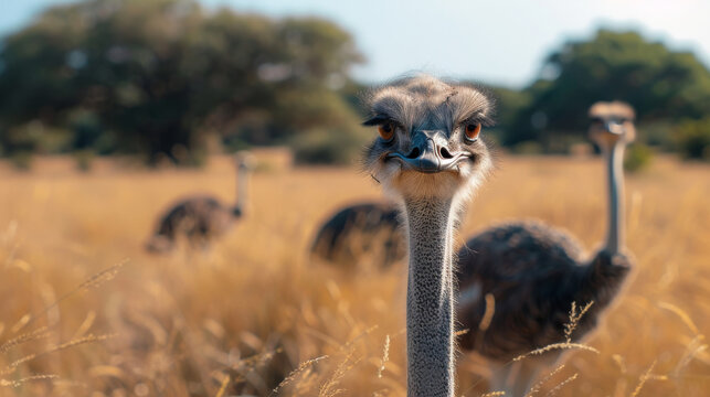 ostriches in the safari field
