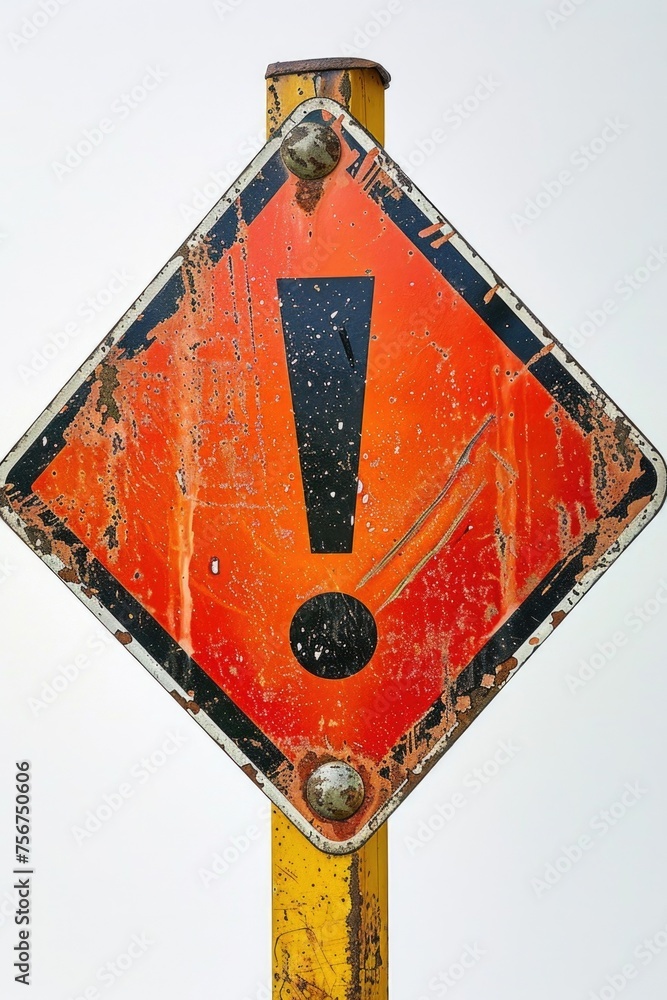 Poster an orange sign with a black exclamation mark. suitable for warning or attention concepts
