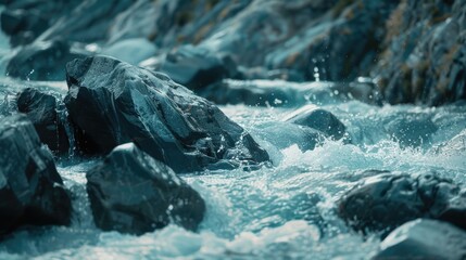 Detailed shot of rocks in a flowing river. Ideal for nature backgrounds
