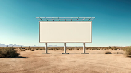 Blank Mockup, empty template. Heat-resistant billboard mockup rising from the desert sands, an oasis of opportunity for advertisers. - obrazy, fototapety, plakaty