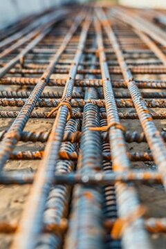 Detailed view of steel bars at a construction site. Suitable for industrial concepts