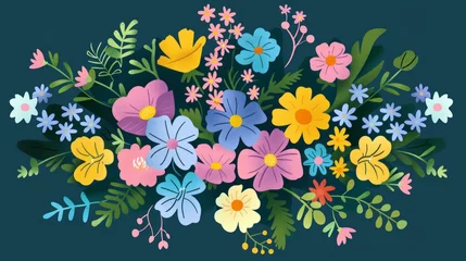 Gordijnen Summer's Vibrant Flat Floral Bouquet Generative AI © Alex