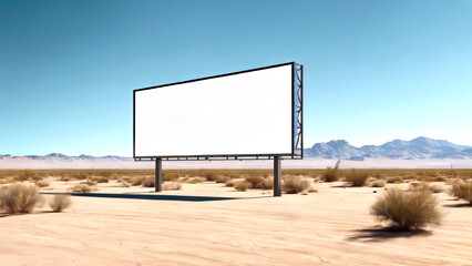 Blank Mockup, empty template. Heat-resistant billboard mockup rising from the desert sands, an oasis of opportunity for advertisers. - obrazy, fototapety, plakaty