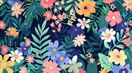 Fototapeta na wymiar Children's Storybook Flat Florals Generative AI