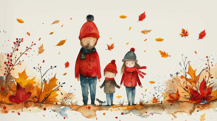 Fototapeta premium illustration of a family of father mother and son