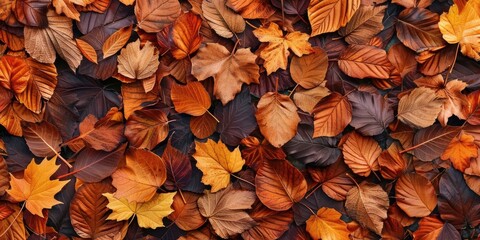 A bunch of leaves laying on the ground, suitable for autumn themes - obrazy, fototapety, plakaty