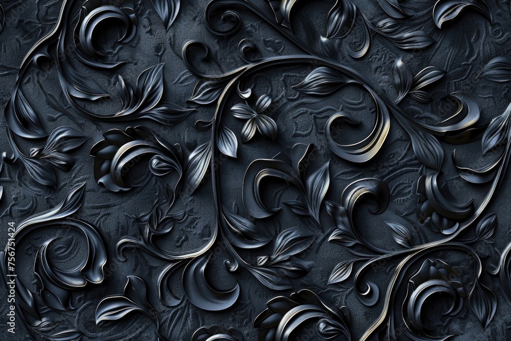 Poster A close-up shot of a black wall with a unique pattern. Ideal for backgrounds or textures