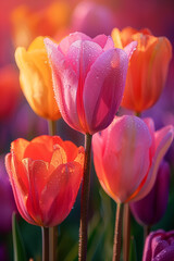 Yellow and red tulips in spring. AI generated art illustration.