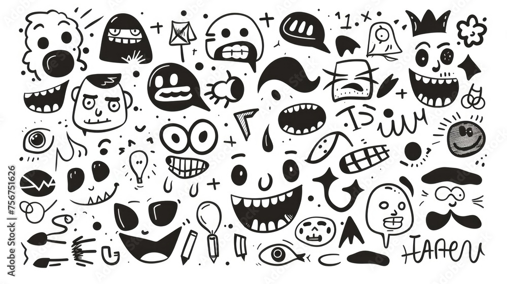 Aufkleber A collection of different faces in a black and white drawing. Suitable for graphic design projects