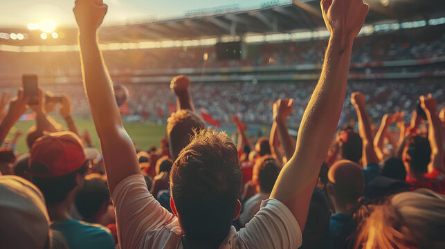 Football Fans Support Team on Crowded Soccer Stadium, Generative AI