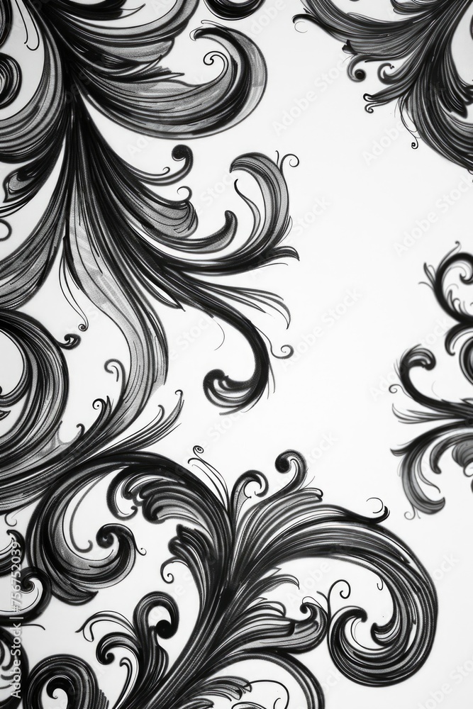 Poster a black and white drawing of swirls and curls. suitable for graphic design projects