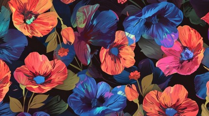 Luminescent Flat Florals with Grain Texture Generative AI