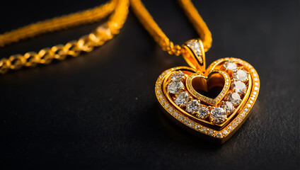 chic gold pendant, heart shaped on a dark background