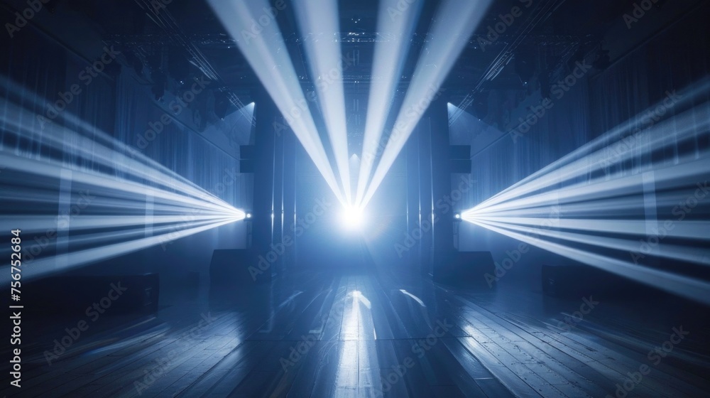 Poster beams of light shining in a room, suitable for various concepts and designs