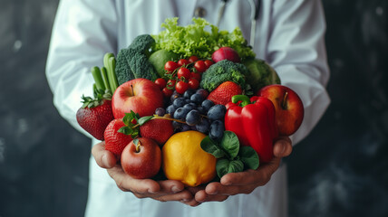 Person holding a bunch of fruits and vegetables © Kateryna