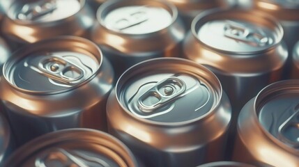 A close-up of a group of soda cans. Suitable for food and beverage industry promotions