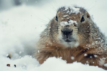 A cute ground squirrel in the snow, perfect for winter themes - obrazy, fototapety, plakaty