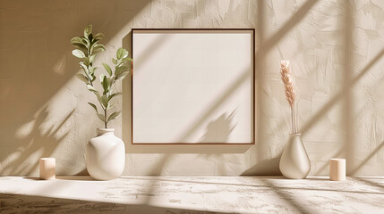 Blank Frame on a White Wall in a Modern Interior Setting, Perfect for Art Display or Gallery Concept
