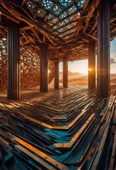 illustration, illustration complex landscape featuring disorganized structures irregular patterns, chaos, fragmentation, nature, texture, color, contrast