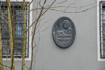 Plaque of Zbigniew Zieliński Architect in Poznan stary rynek, Poland