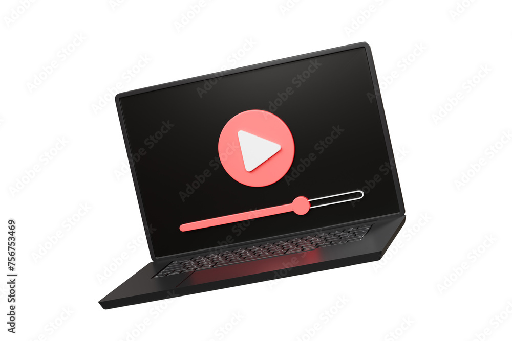 Poster 3d laptop with social media live streaming or entertainment in browser icon symbol on isolated white